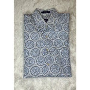 Alan Fluster Men’s Lg Button Down Long Sleeve 100% Cotton Floral